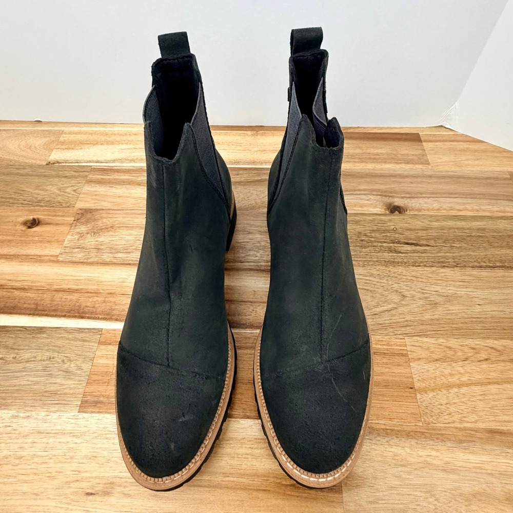 TOMS Cleo Women Black Leather Chelsea Lug Sole Ankle Boots 10014154 Size 6.5 - Picture 2 of 9